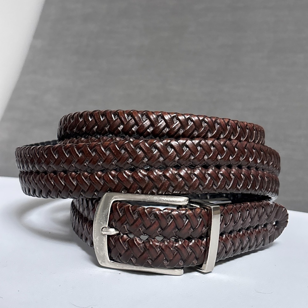 Reversible Brown Black Braided Belt 58 60 Faux Leather Classic Big Casual Dress